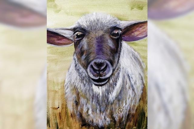 Blaue Pferde und ein Schaf-Portrt