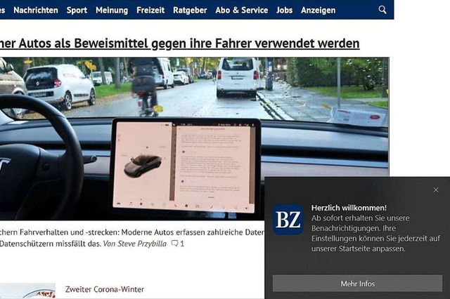 hnlich wie diese Begrungsnachricht sehen auch unsere Push-Nachrichten aus.  | Foto: bz