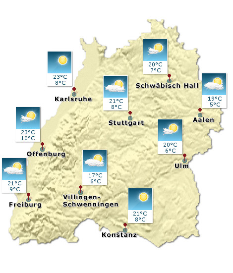 Baden-Wrttemberg - Wetterkarte - Heute