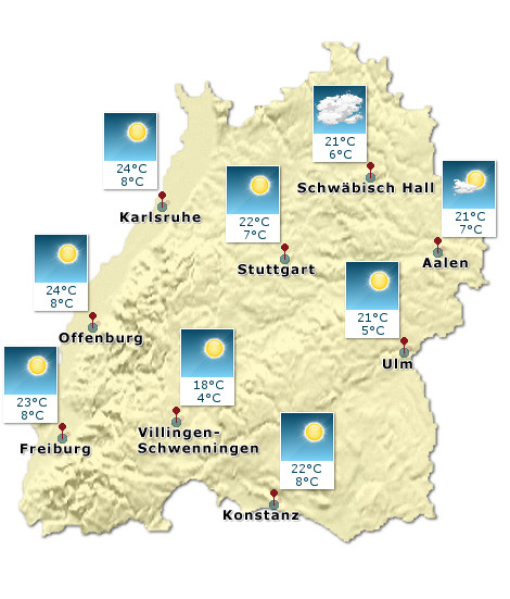Baden-Wrttemberg - Wetterkarte - Heute